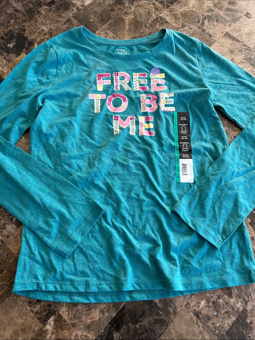 NWT 🆕 Girls' Teal 'Free To Be Me' Long Sleeve Top 14-16 years